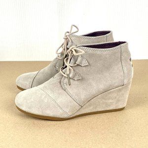 Toms Kala Suede Wedge Ankle Bootie Womens 9 Tan Lace Up